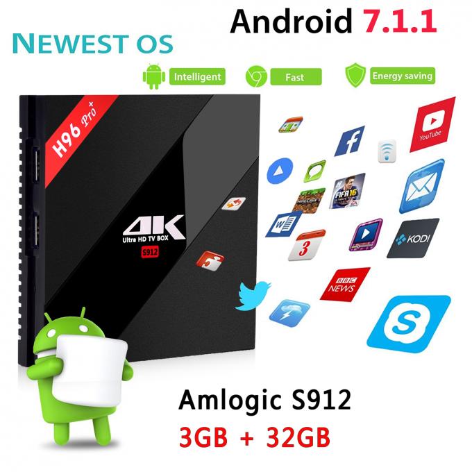 H96 Pro+ Amlogic S912 verdoppeln Wifi KODI 17,3 vorinstallierter Android 7,1 Fernsehkasten